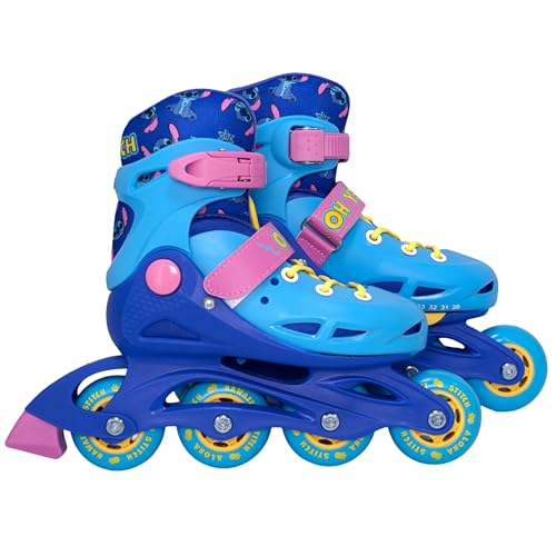 Disney Stitch Patines Ajustables para niñas, Seguros, Azul y Rosa (Azul Stitch, 34-37 EU)
