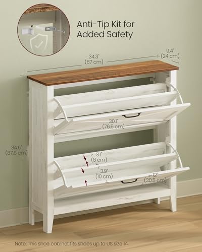 Image of VASAGLE LIRY Collection - Shoe Storage Cabinet Organizer with 2 Flip Drawers, Freestanding Narrow Shoe Rack Cabinet for Entryway, Farmhouse Style, Fits 12 to 16 Pairs, Rustic White UHSC201W01