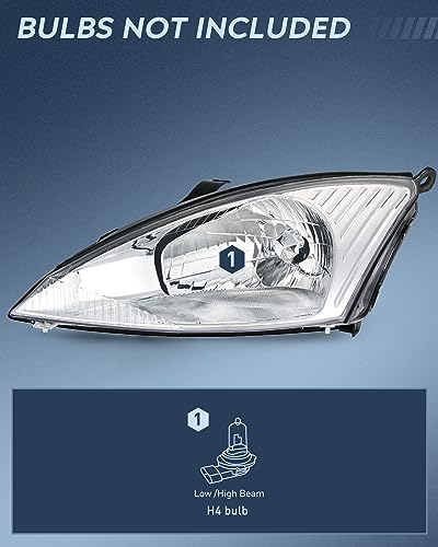 Image of Nilight Headlight Assembly Compatible with 2000 2001 2002 2003 2004 Ford Focus Headlamps Replacement Chrome Housing Clear Reflector Upgraded Lens Driver and Passenger Side