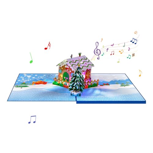 ミュージカルクリスマスカード LED ライト付き折りたたみ 3D ポップアップグリーティングカード封筒手作り招待状はがき