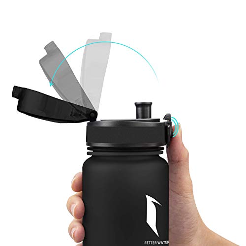 Super Sparrow Sports Water Bottle - Eco Friendly & BPA-Free Plastic - Fast Water Flow, Flip Top, Opens with 1-Click - Reusable with Leak-Proof Lid (Black, 350ml-12oz)