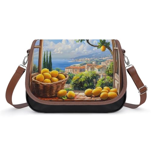 Amalfi Coast Lemon Tree Ltalian Women's Crossbody Bags Leather Messenger Handbag Small Shoulder Bag Purse