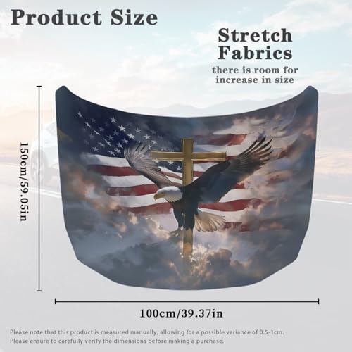 Image of Car Hood Cover Stretchable Eagle and American Flag Car Hood Wrap Blankets Vehicles Banner Auto Decorations for Compact Sedans SUV Trucks (59x39 Inch)