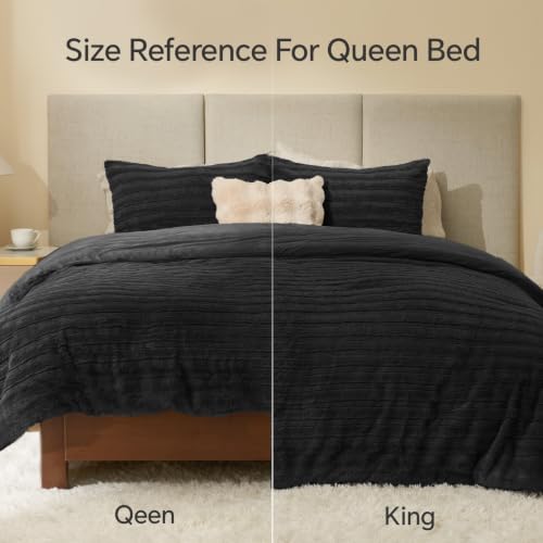 Image of BEDELITE Faux Fur Queen Comforter Set, Fluffy Bed Set, Black | Super Soft & Warm, Luxury Fuzzy Cozy Comforter for Winter, Heavy Plush Bed set, with 2 Pillowcases
