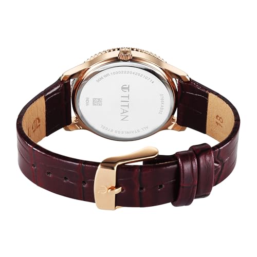 Image of Titan Purple Sports Fashion Quartz Maroon Dial Leather Strap Watch for Women