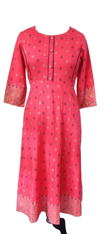 Sky Fashion,Ethnic Motifs Printed Anarkali Cotton Women Kurti (Large, Multicolor - 1)