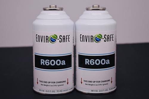 ENVIRO-SAFE R600a Refrigerant - 2 cans - 6oz Inverted Piercing Style Top for HVAC & Refrigeration Use | 99.7% Purity | EPA Approved Hydrocarbon