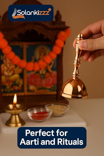 Image of Brass Hand Bell for Pooja (Aarti Tankori) - Traditional Ghanti for Mandir, Home & Office Temple | Pure Brass Prayer Bell for Aarti, Rituals & Decoration