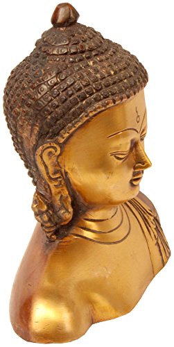 Statuestudio Indian Tibet Zen Gautama Buddha Mini Brass Decorative Statue Figurine/Antique Abhaya Idol for Meditation, Peace & Protection/Nepal Traditional Siddhartha Bust Head Sculpture-Orange