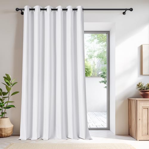 NICETOWN 100% Blackout Sliding Door Curtains 95 inches Long, Grommet Thermal Insulated Room Divider Curtains for Living Room/Bedroom/French Door/Patio, 1 Panel, Pure White, 80W x 95L