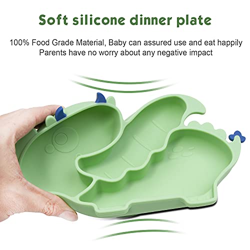 Linowos Silicone Suction Plate For Toddlers - Self Feeding Training Divided Plate Dish And Bowl For Baby And Toddler, Fits For Most Highchairs Trays (Green) #TOP3
