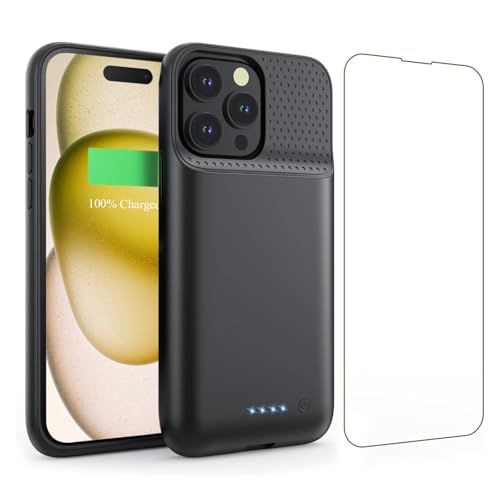 Feob Battery Case for iPhone 15 Pro [2025 Upgraded] 7500mAh Portable Charging Case Rechargeable Protective Ultra-Slim Charger case Only for iPhone 15Pro (6.1 Inch) Black