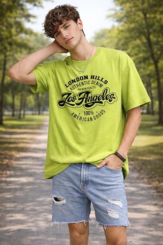 Image of London Hills Printed Cotton Blend Half Sleeve Oversized Men Round Neck Tshirts | T Shirt for Man | Tshirt | Shirts Men | Tshirt for Man | T-Shirt | Pack of 2