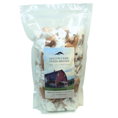 Oregon Farm Fresh Snacks Salted Caramel Gourmet Candy - Individually Wrapped Candy - Vanilla & Sea Salt Caramels - Soft & Chewy Oregon Products (32oz)