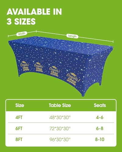 Image of Pureegg Graduation Decorations 2026 Spandex Tablecloth 6ft - 2 Pack, Class of 2026 Blue Fitted Stretch Rectangle Table Cover, Wrinkle-Free Tight Tablecloth for Graduation Party, Banquet