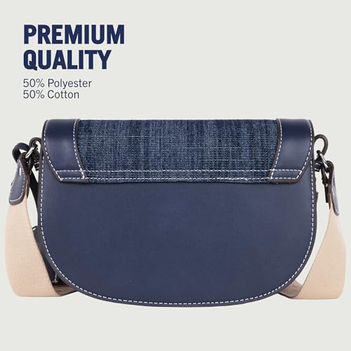 True Religion Saddle Bag, Women's Dark Denim Logo Shoulder Purse Handbag, Dark Denim 5