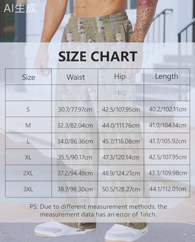 Men's Forest Print Loose Fit Pants with Elastic Waistband Outdoor Straight Leg Trousers for Hiking Adventure3