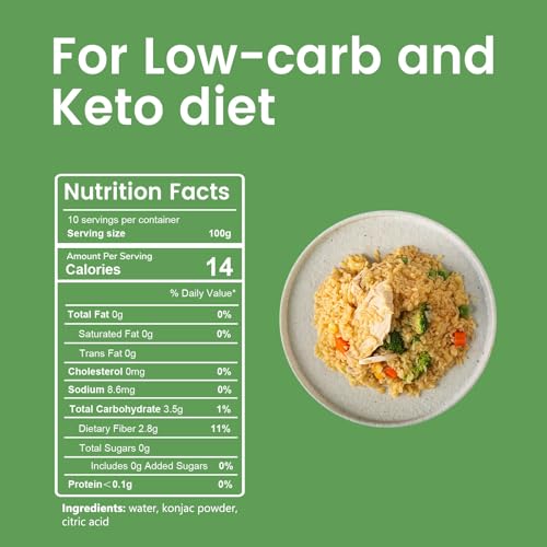 Hethstia Konjac Rice, 10 Packs Shirataki Rice with Oat Fiber, Vegan, Low Calorie Food, Gluten Free, Fat Free, Keto Friendly, Low Carbs, Holiday Gifts, Healthy Diet