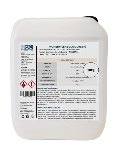10 kg MONO ÉTHYLÈNE GLYCOL, MEG -99,5% - CAS N° 107-21-1