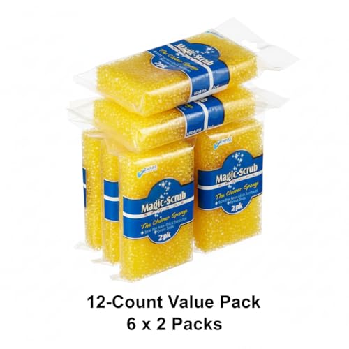 Image of Massive 12-Count Value Pack for Bulk Savings: Stock up and Save! This Set Includes six Individual 2-Packs, totaling 12 Magic Scrub Sponges. Ensure You Always Have a Fresh, Non-Scratch pad on Hand for