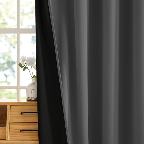 Image of RYB HOME Extra Wide 100% Blackout Patio Door Curtain 96 inch Long, Grommet Room Darkening Room Divider Drapes, Sliding Door Curtains for Living Room /Bedroom Large Window, Grey, W100 x L96