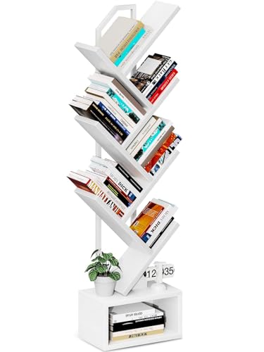 Coleshome Tree Bookshelf 6-Tier Floor Standing Bookcase Bookcases suitable for bedrooms and living rooms Wooden bookshelves suitable for bedrooms and living rooms White