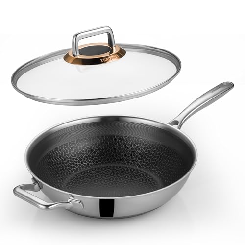 ZEROPAN Wokpfanne mit Deckel Hybrid 30cm, Wabenpfanne Antihaft Edelstahl, kühl bleibender Griff, spülmaschinenfest, frei von PFAS, PFOA und PTFE, ofenfest bis 260 °C, kompatibel mit allen Herdarten ZEROPAN Wokpfanne mit Deckel Hybrid 30cm, Wabenpfanne Antihaft Edelstahl, kühl bleibender Griff, spülmaschinenfest, frei von PFAS, PFOA und PTFE, ofenfest bis 260 °C, kompatibel mit allen Herdarten