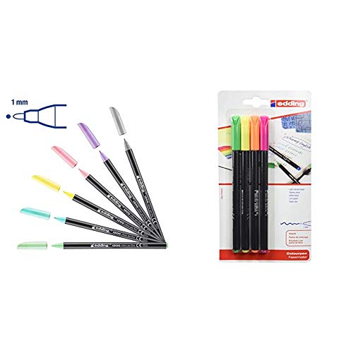 Rotuladores Edding Edding 1200 – Rotuladores de pastel – Punta redonda 1 mm – Juego de 6 + 1200NEON4 - Blister con 4 rotuladores, color...