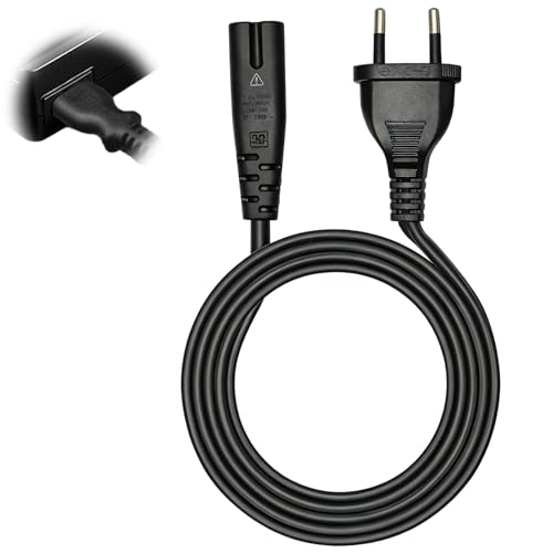 Câble d'alimentation, 1,5M Cable Alimentation TV 2 Broches Euro Fiche vers Figure 8 Cordon d'alimentation pour TV, Imprimante, PC Monitor Récepteur DVD...