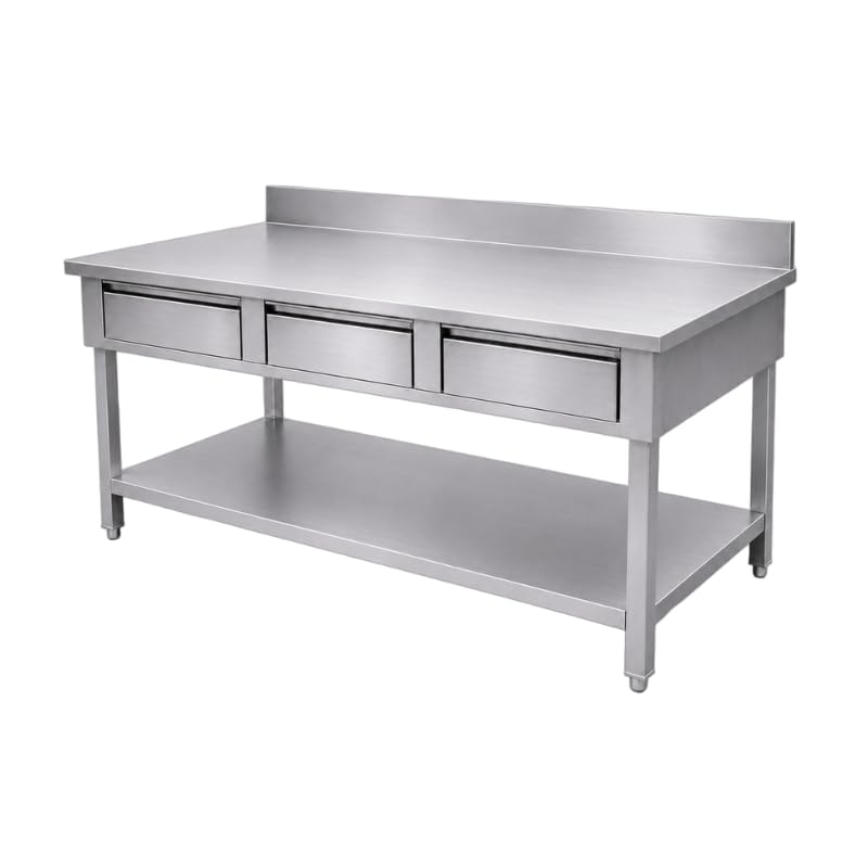 Générique Tavolo in acciaio inox professionale appoggiato 1800 x 700 mm con 3 cassetti e ripiano basso