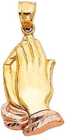 Precious Stars Jewelry 14k Two-Tone Gold Praying Hands Religious Pendant