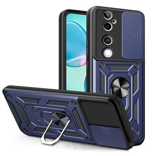 Image of SPAZY CASE Vivo V40 / V40 Pro 5G / T3 Ultra 5G Back Cover | Heavy Duty Hybrid Case with 360 Degree Rotating Finger Ring Holder + Slider Shutter Camera Protection Case - Blue