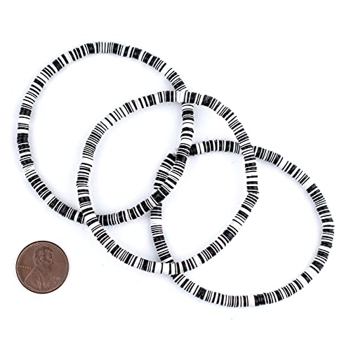 TheBeadChest Boho Stretch Bracelet, Black & White - Stackable African Vinyl Heishi, Unisex for Men & Women2