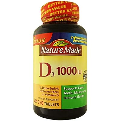 Nature Made Vitamin D3 Dietary Supplement Tablets, 1000IU, 350 count, Packaging May Vary