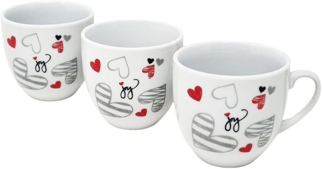 Servizio Set 6 Tazzine Da Caffè 90cc Con 6 Piattini Shabby Decorazioni Cuori 12 Pezzi Ceramica