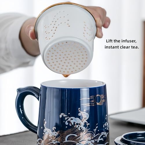 Tasse à thé en céramique infuseur bleu azur de qualité - 7