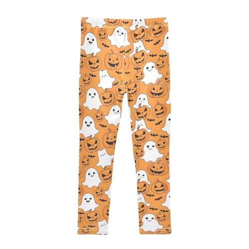 Girls' Athletic Leggings Ankle Length Yoga Dance Pants Kids Teen 4T Pumpkin Ghost2