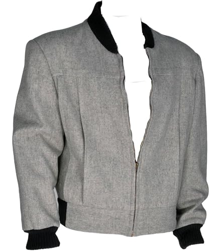 Back to the Future B-iff Tanen Movie Jacket, Gray with Black Ribbed Trim, Zip Front