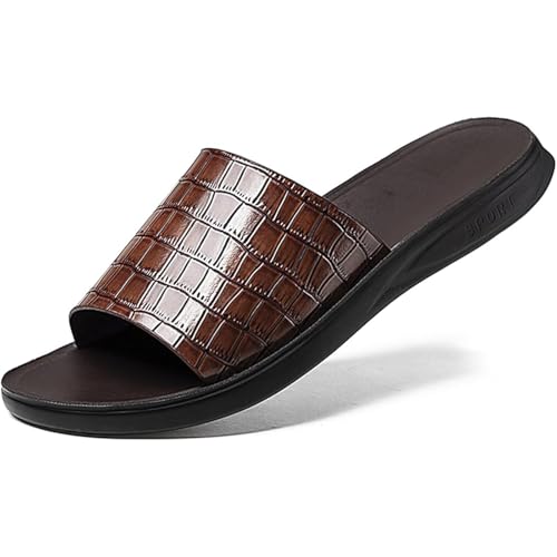 Men's Printed Leather Sandals - Open-Toe Anti-Slip Flat Design Outdoor Casual Beach Summer Shoes