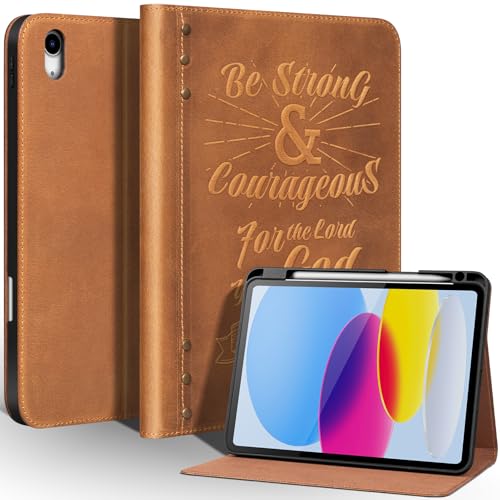 Étui en cuir pour iPad 10e génération avec veille auto et porte-crayon