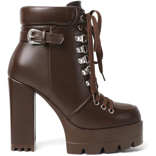 Image of Susanny Sexy High Heels for Women Boots Round Toe Platform Booties Lace Up Suede Side Zipper Ankle Bootie