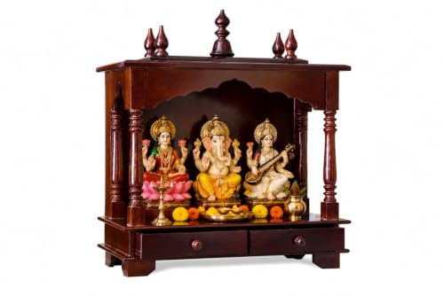 Image of Kamdhenu Art and Craft Wood Home Temple, Brown, Temple, 20 x 11 x 24 inch Lx Wx H