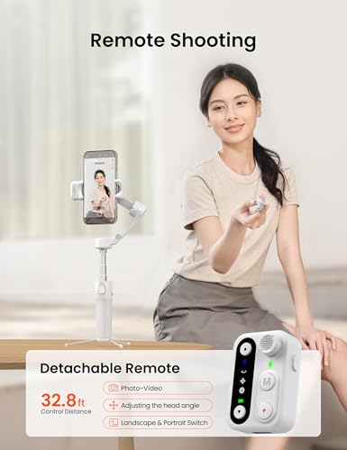Image of Hohem iSteady V3 Phone Gimbal Stabilizer, Magnetic AI Tracking Sensor with Fill Light, Detachable Remote Control, Built-in Extension Rod and Tripod, Foldable 3-axis Stabilization Gimbal, White