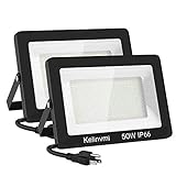KELINVMI 2 Pack 50W LED Flood Light Outdoor, 5000lm Plug in Flood Light Outdoor, 4200K Daylight...