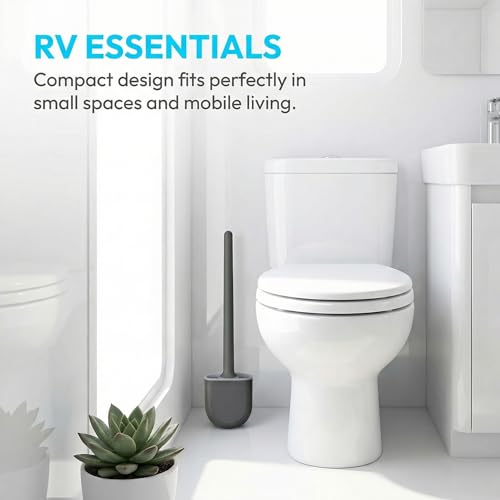 Image of RV Silicone Toilet Brush with Holder, Drill-Free Wall Mounted Toilet Bowl Cleaner, Anti-Drip Anti-Roll Compact Brush for RV Camper & Small Bathroom