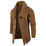 Men's Knit Lapel Solid Loose Fit Sweater Button Down Casual Warm Sweater Comfort Cardigan Stylish Outdoor Sweaters (Brown,Large)