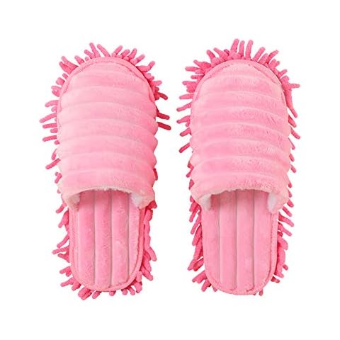 Teekit 1 Pair Mop Slippers Lazy Cleaning Floor Cleaning Dust Warm for Home Bedroom Pink M Cover