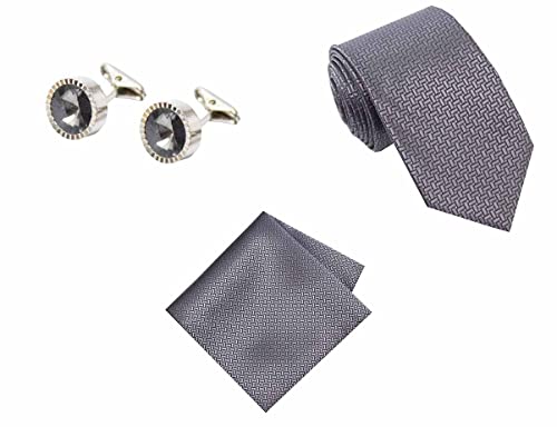 Image of TIE STUDIO Men's Necktie Pocket Square & Cufflink Set | Standard | Jacquard Fabric | Superior Stitching |