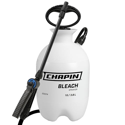 Chapin 20074: Made in the USA Disinfectant Bleach Sprayer, 1-Gallon, Adjustable Cone Nozzle, Compatible with Bleach Solutions and Fungicides, Bonus Spray Shield, Translucent White