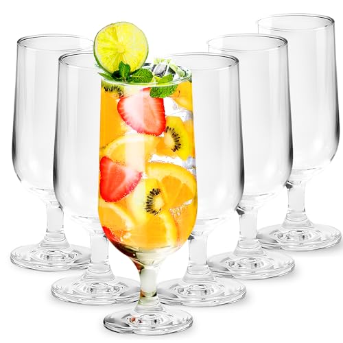 Cheardia Confezione da 6 bicchieri in vetro trasparente Hurricane, 400 ml, bicchieri a tulipano per cocktail, birra corposa, succhi, bevande tropicali, acqua, bevande